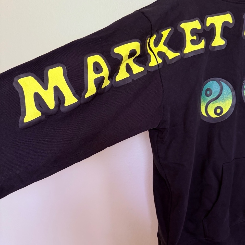 Market Black Hoodie with Yellow and Blue Graphics - Picture 2 of 9